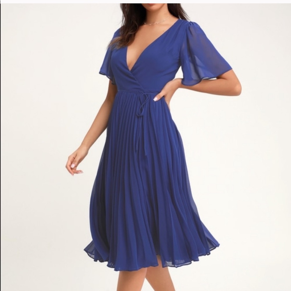 Pleats To Meet You Royal Blue Midi || Lulus NWT